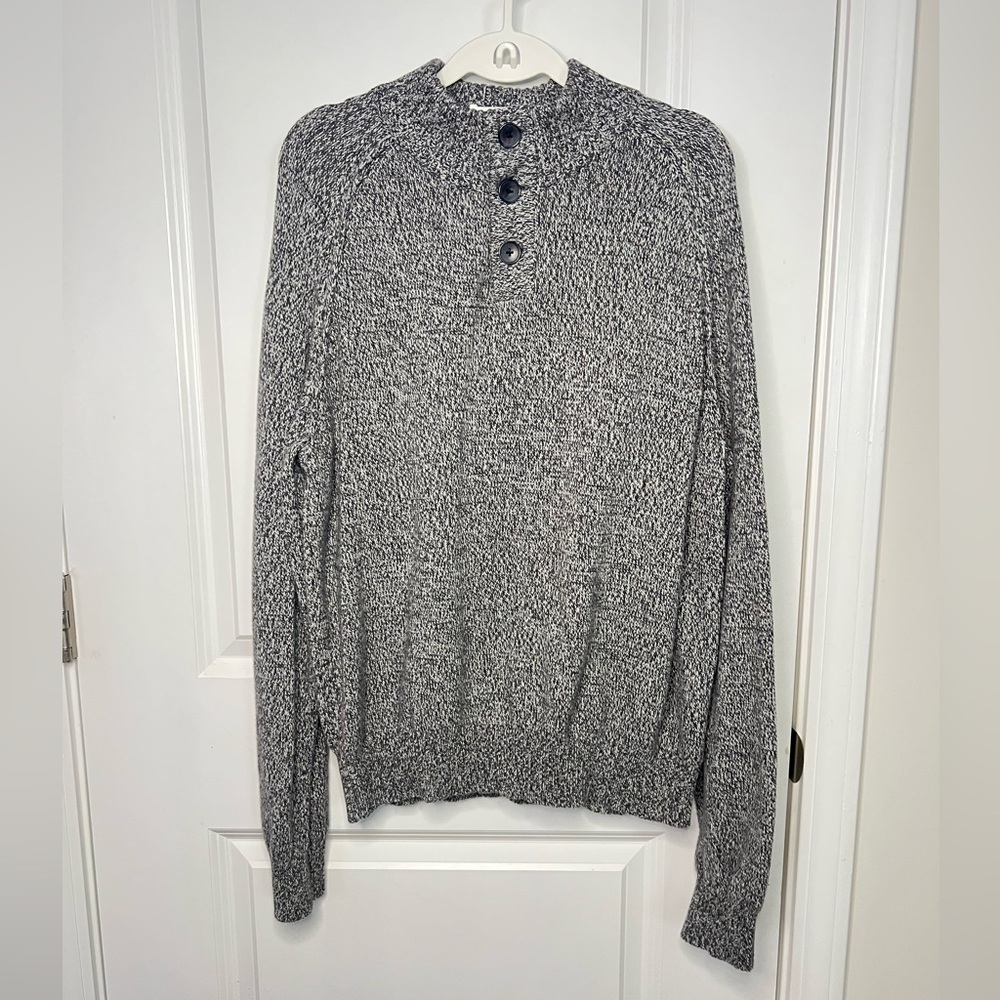 Mutual Weave Men's marled knit button-neck Cotton pullover sweater Sz L
